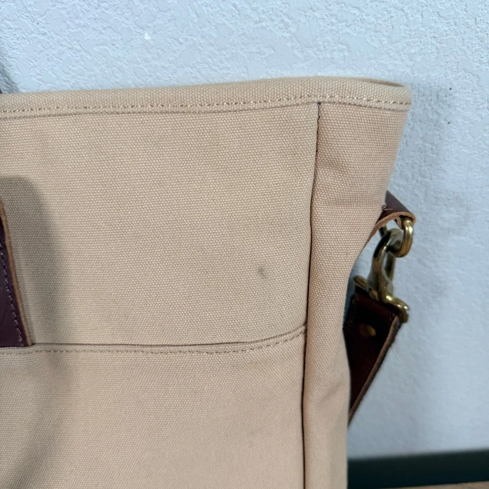 United By Blue Messenger Bag Beige Canvas Leather Laptop Briefcase